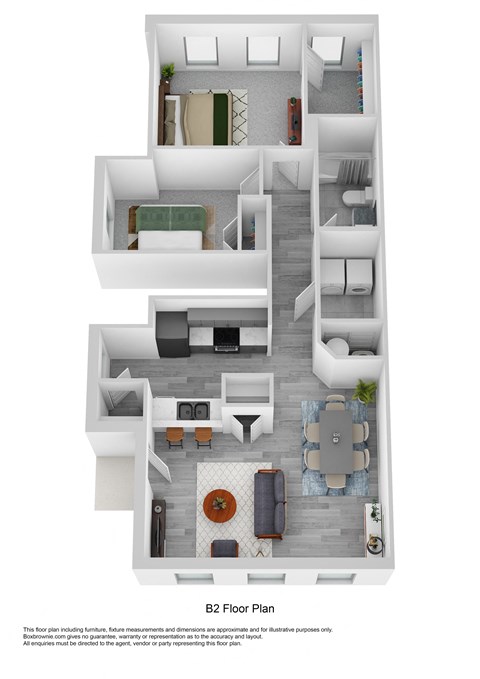 Floor plan for 2 beds, 1 bath, 962 sqft